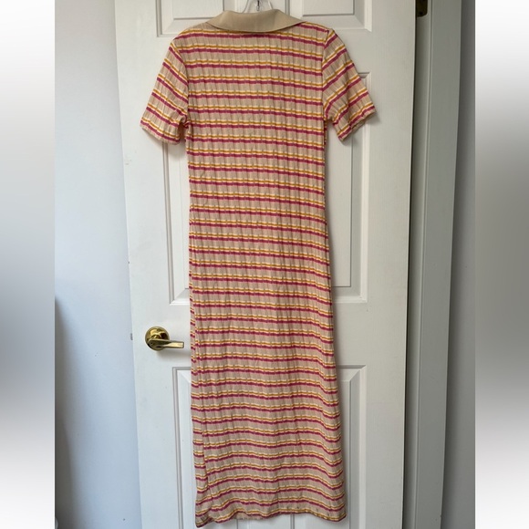 NWT Zara Striped Ribbed Knit Polo Collar Midi Dress L - Picture 4 of 11
